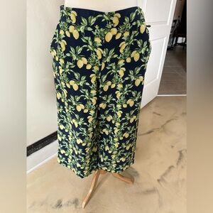LOFT Lemon Print Wide-Leg Pants | Size Medium Petite| Coastal Chic Resort Style